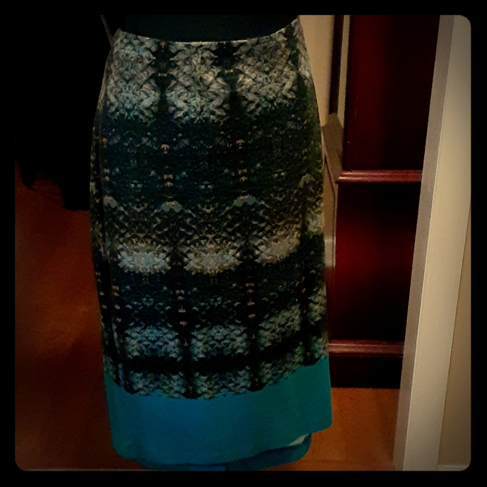 Lord & Taylor Woman evergreen teal print pencil skirt stretch size 20W New…
